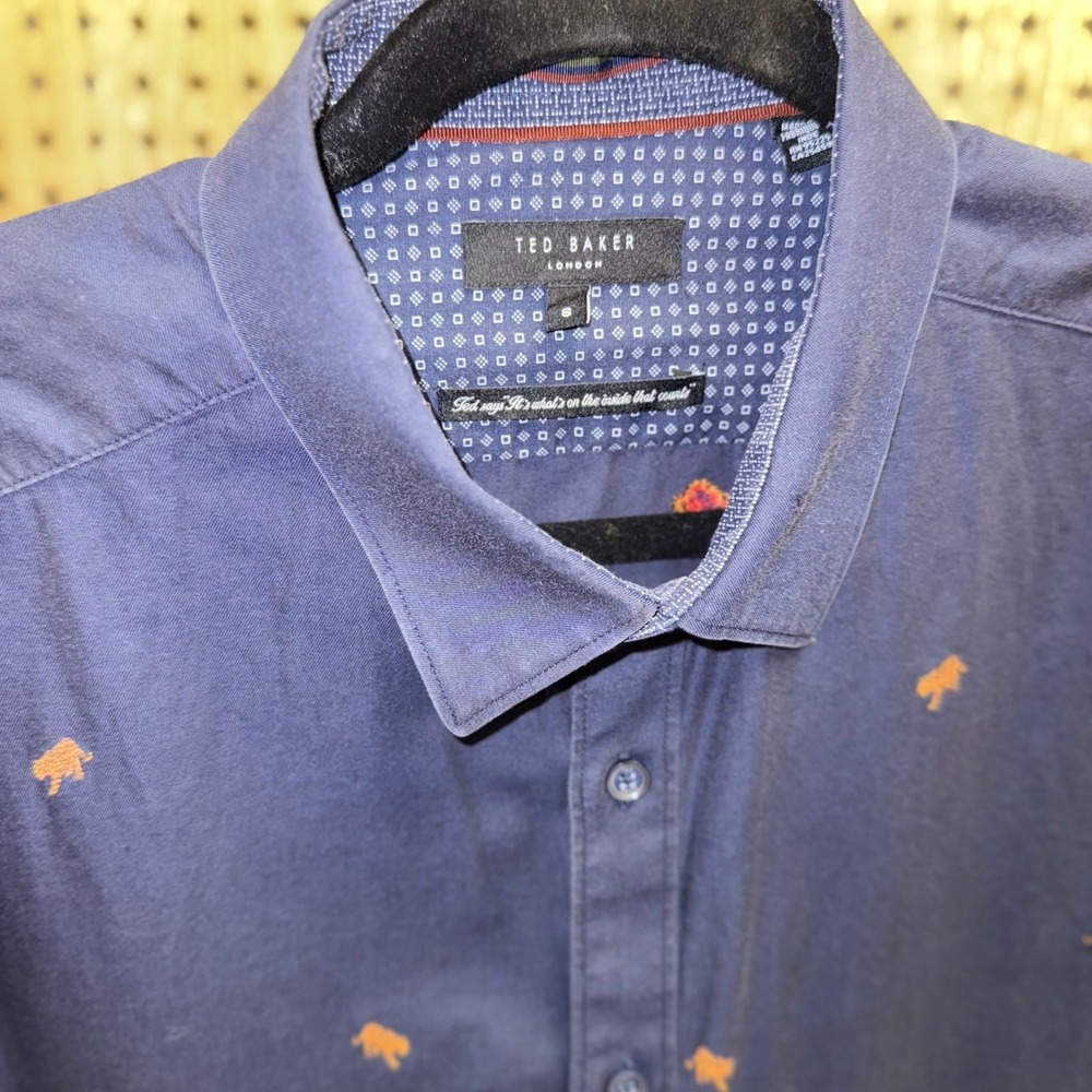 Ted Baker London Men's Navy‎ Blue Long Sleeve Button Up Shirt Cotton